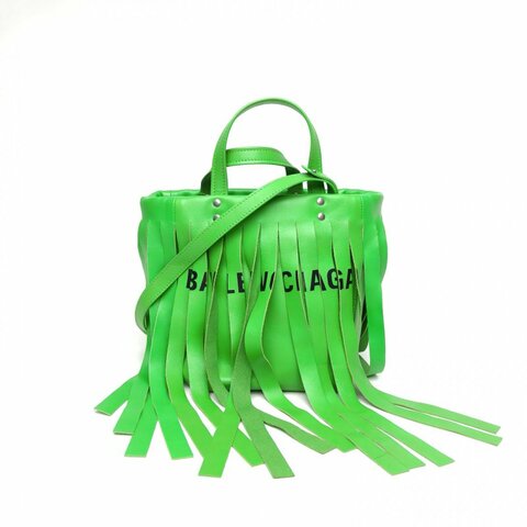 BALENCIAGA 綠色牛皮銀扣流蘇手提包肩背包