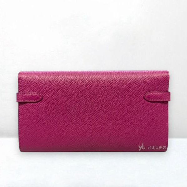 A13137-HERMES KELLY L3玫瑰紫EPOSM皮銀釦長夾-3