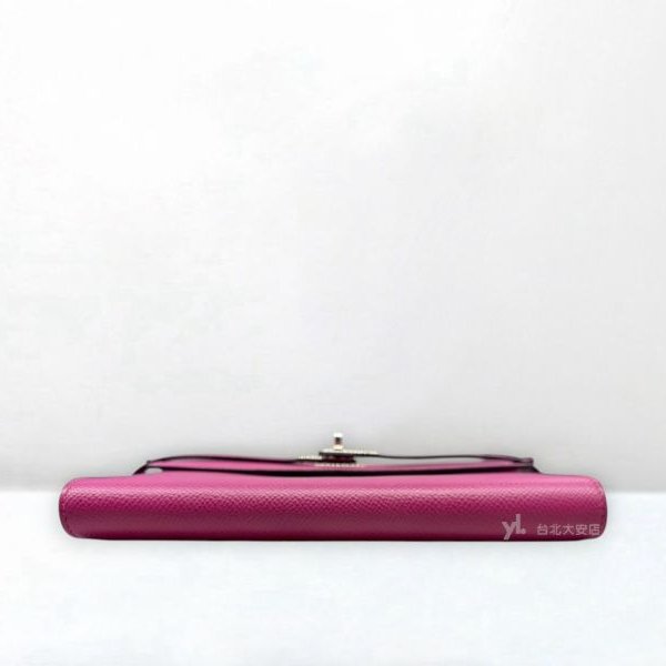 A13137-HERMES KELLY L3玫瑰紫EPOSM皮銀釦長夾-4