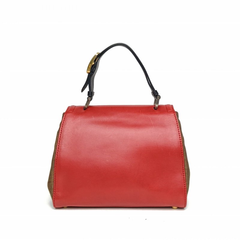 FENDI 拼色牛皮帆布中古芬迪手提包肩背包-2
