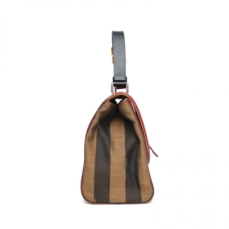 FENDI 拼色牛皮帆布中古芬迪手提包肩背包-3