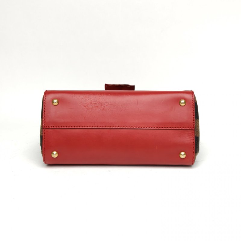 FENDI 拼色牛皮帆布中古芬迪手提包肩背包-4