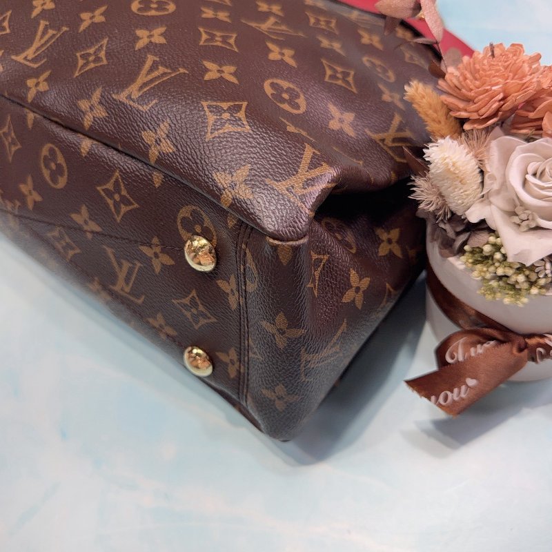 LV Pallas老花拼紅皮革肩背包-7