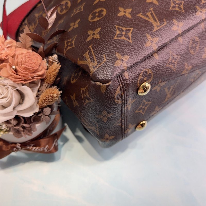 LV Pallas老花拼紅皮革肩背包-8