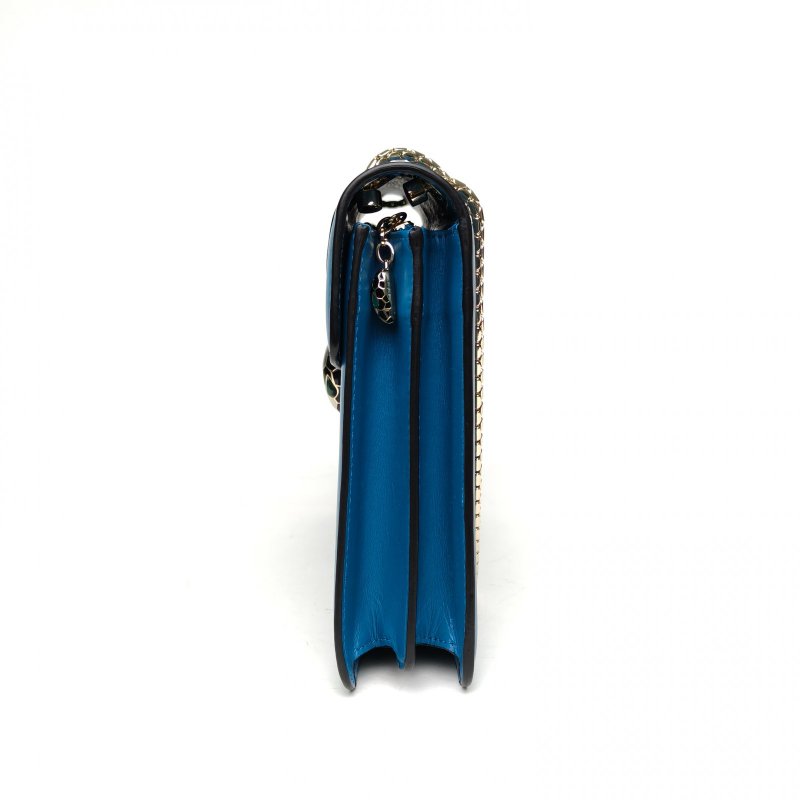 BVLGARI SerpentiForever風琴蛇頭包橫版藍色牛皮肩背包-1