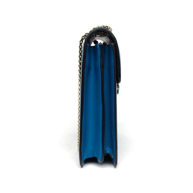 BVLGARI SerpentiForever風琴蛇頭包橫版藍色牛皮肩背包-3