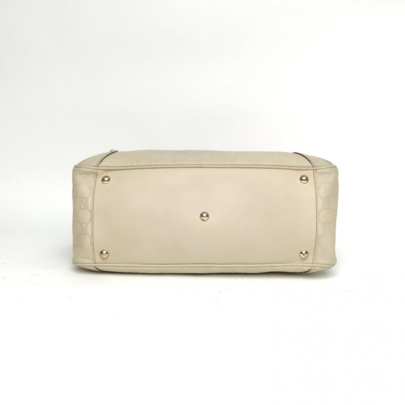 GUCCI 米白色牛皮淺金扣手提logo保齡球包肩背包-4