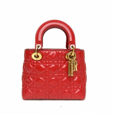 DIOR Lady戴妃包四格紅色油蠟皮金扣2018肩背包