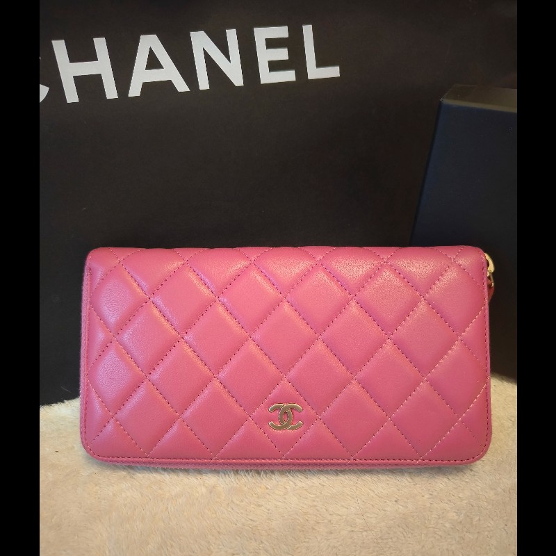 Chanel 玫粉色拉鍊長夾-0