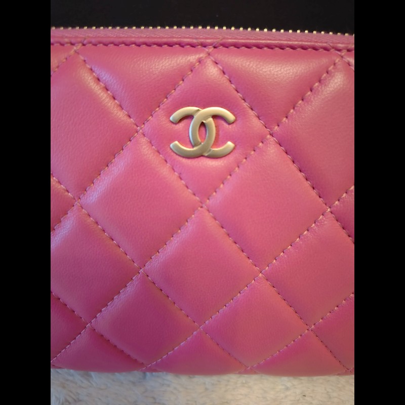 Chanel 玫粉色拉鍊長夾-4