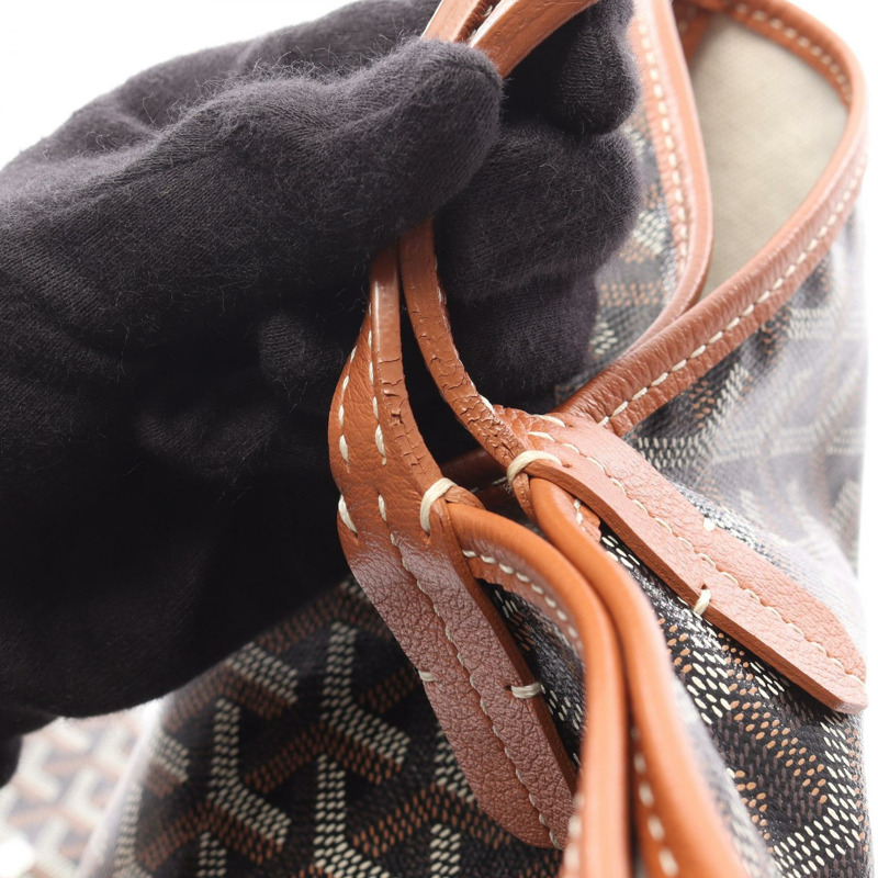 GOYARD Saint Louis PM 手提包，帆布皮革，黑色、棕色、多色，二手女款-10