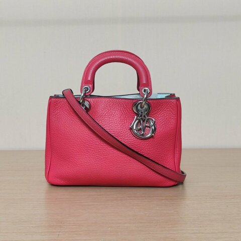 DIOR VIP迷你23玫紅牛皮銀扣2013肩背包