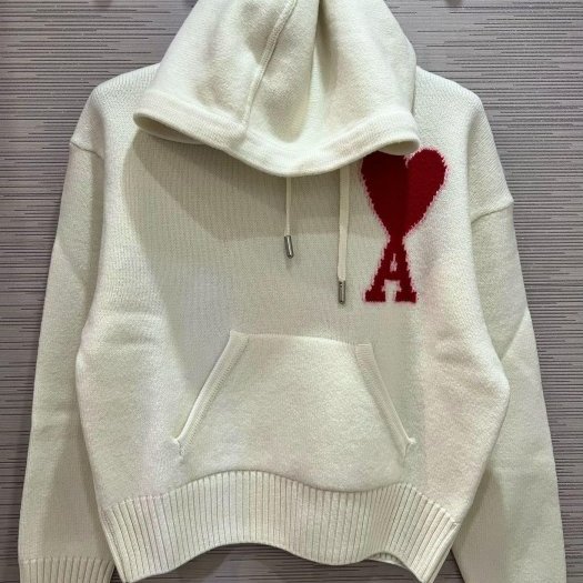 💎Han's house精品服飾💎AMI PARIS 愛心 刺繡 美利奴羊毛 連帽 毛衣 葡萄牙製 男女共穿 可手水洗現貨 XS/S-1