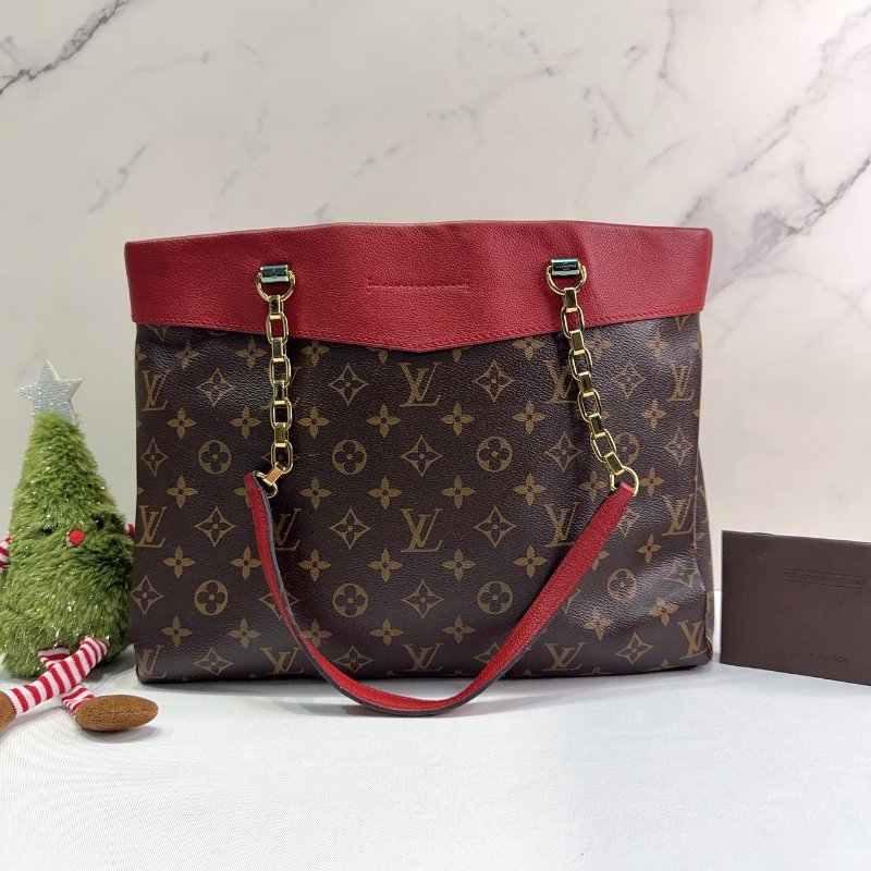 LV Monogram Pallas老花紅皮革肩背包-1