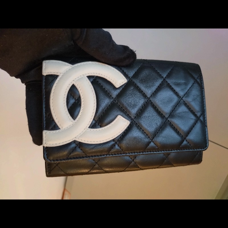 Chanel 黑底白雙C中夾-3