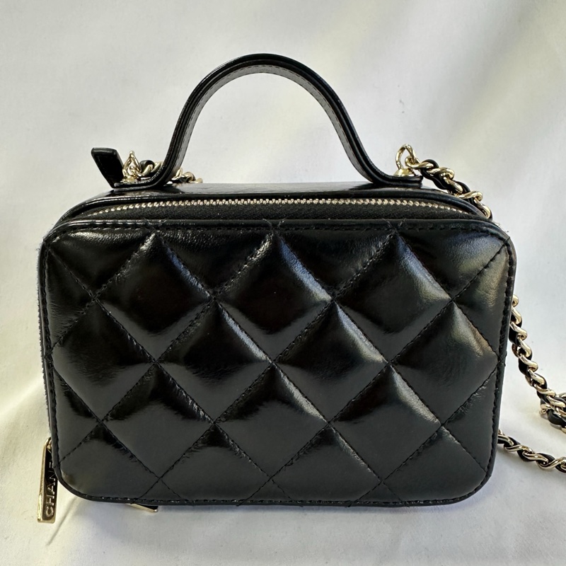 CHANEL❤️🔥全網最低價 🪭香奈兒黑金漆皮/難買稀有/手柄盒子/相機包/粉色內裡/千金感/小廢包-3