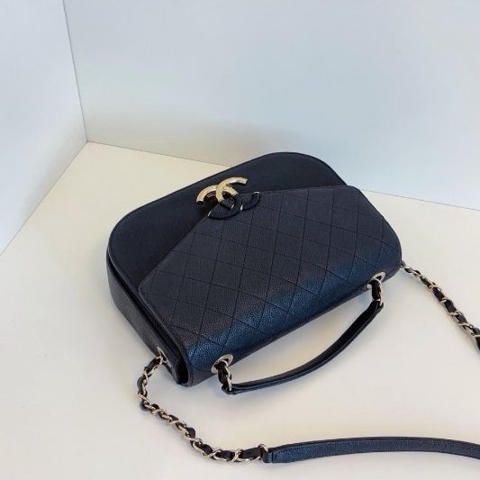 香奈兒/Chanel 荔枝牛皮 黑金大雙C古巴郵差包-3