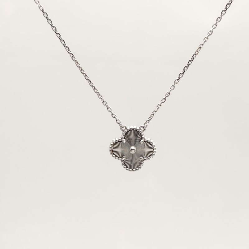 VAN CLEEF&ARPELS VintageAlhambra中號單花項鏈鐳射18K白金項鏈-1