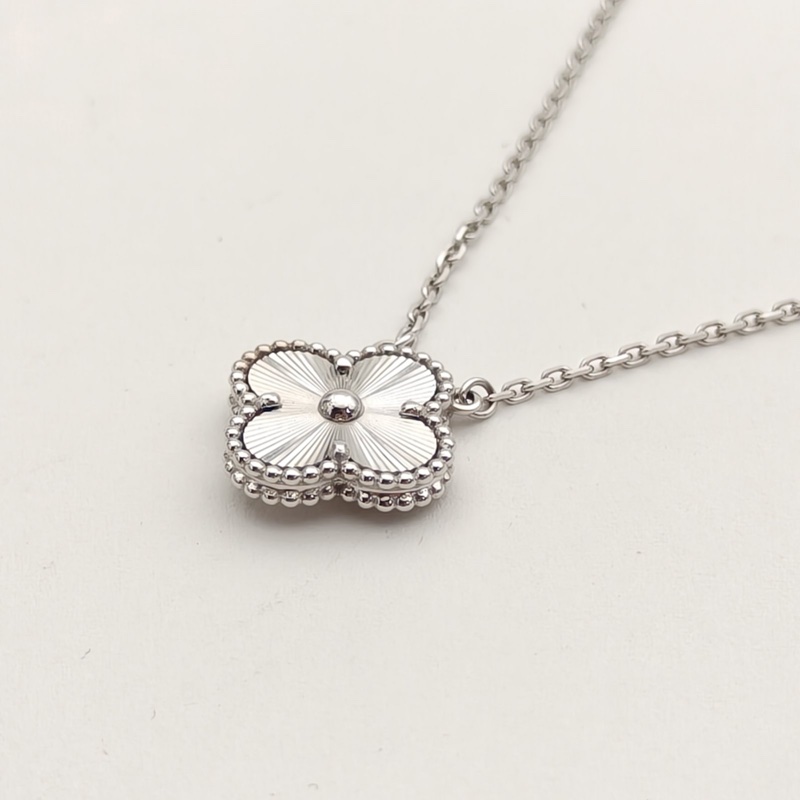 VAN CLEEF&ARPELS VintageAlhambra中號單花項鏈鐳射18K白金項鏈-2