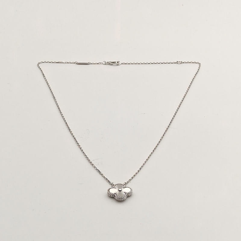 VAN CLEEF&ARPELS VintageAlhambra中號單花項鏈鐳射18K白金項鏈-3