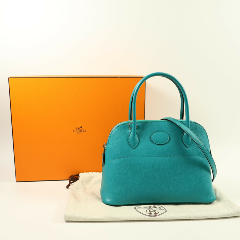 HERMES Epsom皮革Bolide 27手挽肩背兩用袋Bleu Paon-9