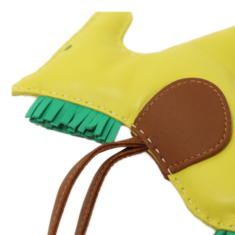 HERMES Milo皮革Rodeo GM掛飾Lime/Mint/Gold-3
