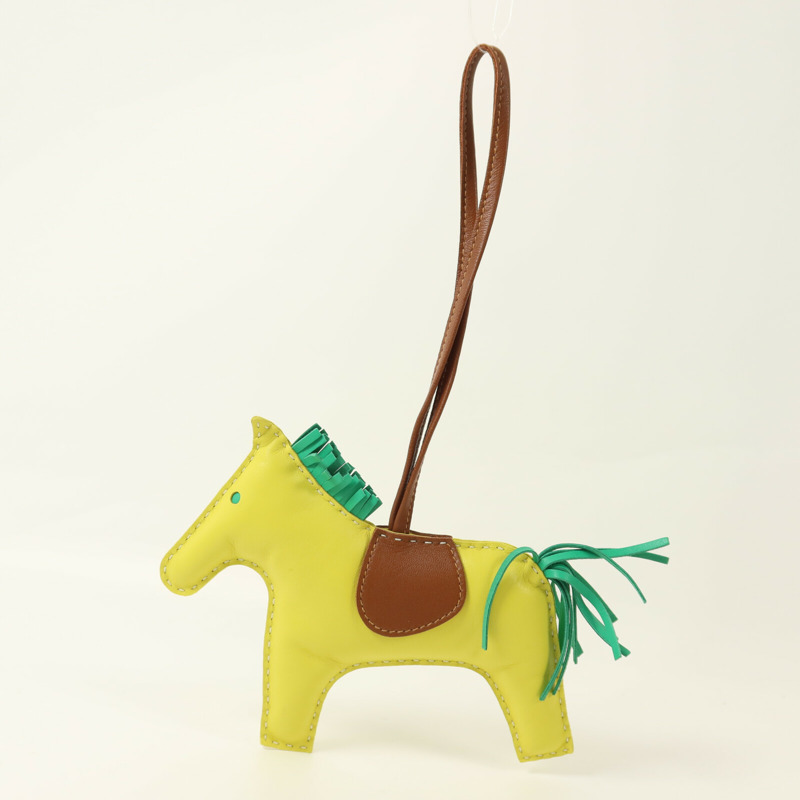 HERMES Milo皮革Rodeo GM掛飾Lime/Mint/Gold-5