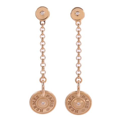 HERMES 18K玫瑰金 Ex-Libris Clou de Selle Earrings鑽石耳環