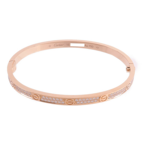 CARTIER 18K玫瑰金Love Bracelet Small Model Paved鑽石手鐲