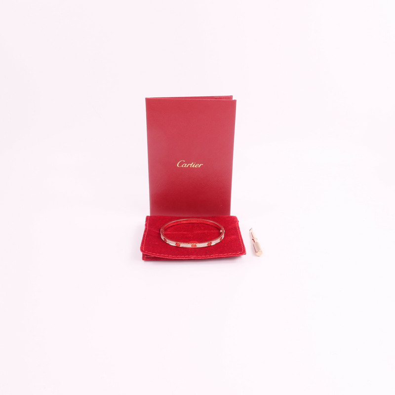 CARTIER 18K玫瑰金Love Bracelet Small Model Paved鑽石手鐲-7