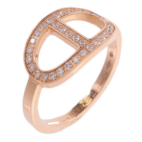 HERMES 18K玫瑰金Chaine d'ancre Contour Ring鑽石戒指