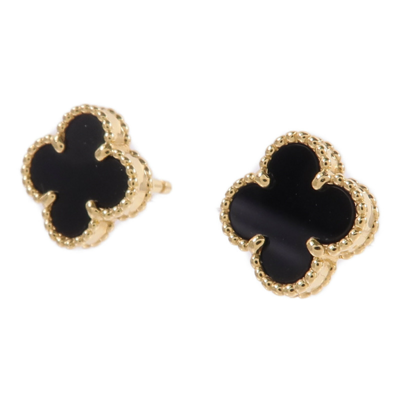 Van Cleef & Arpels 18K黃金Sweet Alhambra Earstuds縞瑪瑙耳環-1