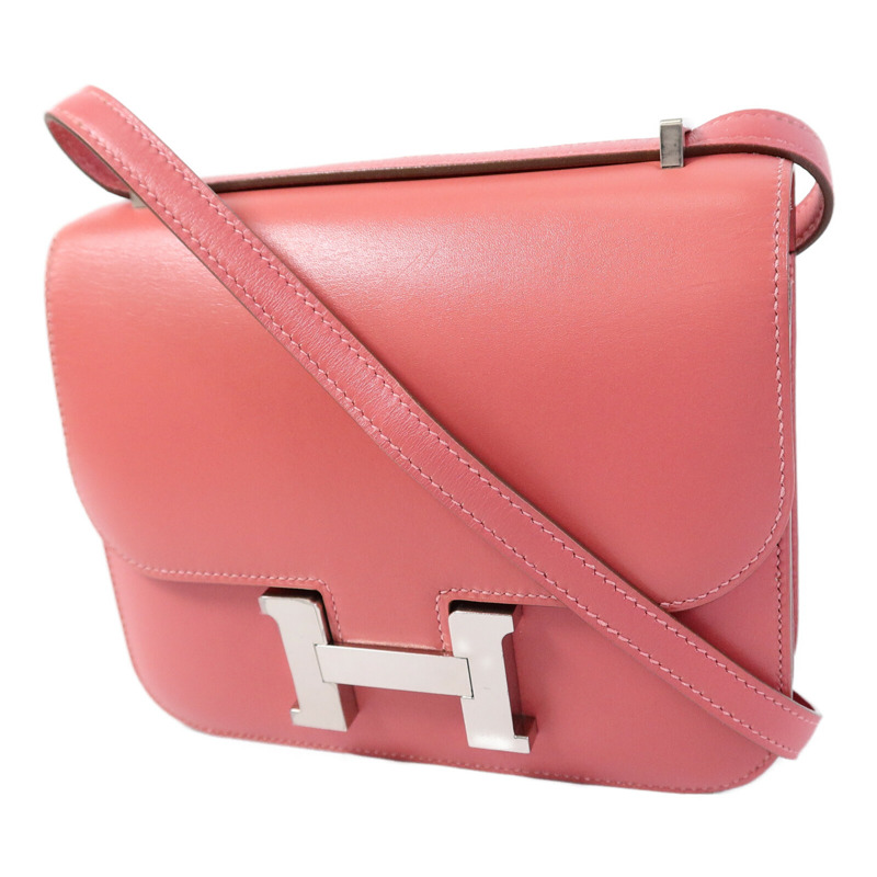HERMES Tadelakt皮革Constance Mini肩背袋Rose Azalee-2