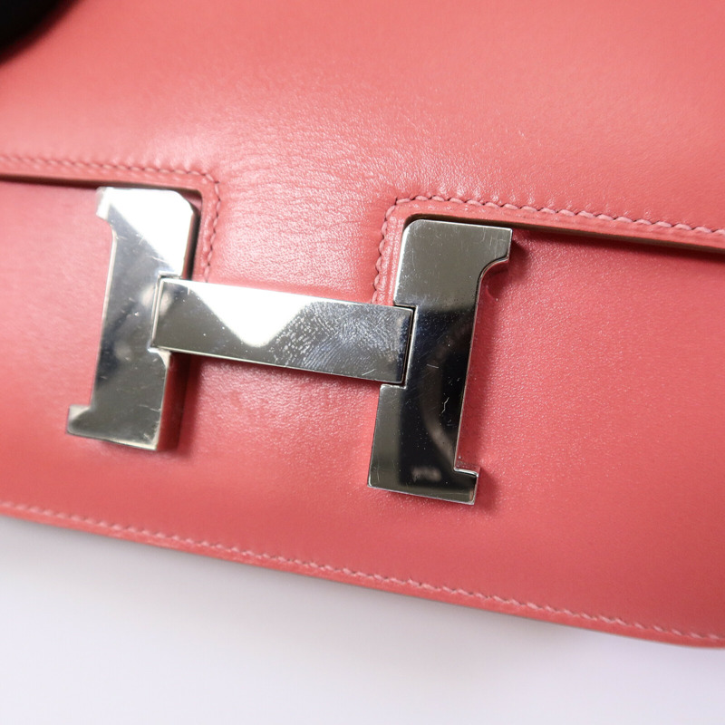 HERMES Tadelakt皮革Constance Mini肩背袋Rose Azalee-6