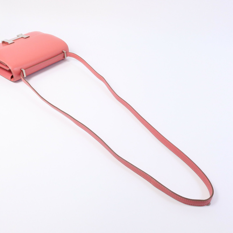 HERMES Tadelakt皮革Constance Mini肩背袋Rose Azalee-8