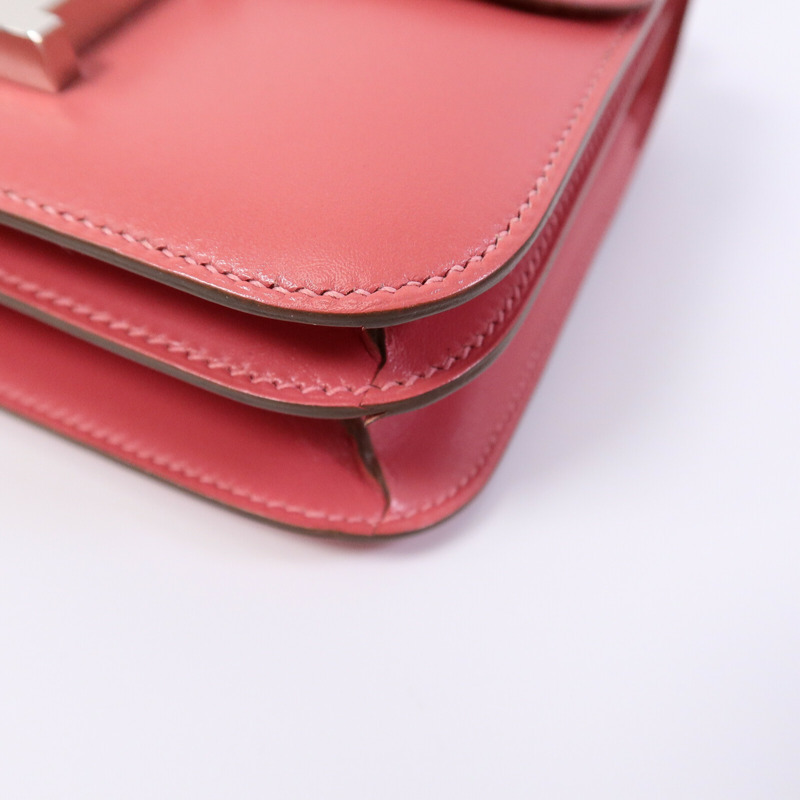 HERMES Tadelakt皮革Constance Mini肩背袋Rose Azalee-9