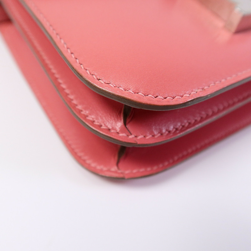 HERMES Tadelakt皮革Constance Mini肩背袋Rose Azalee-10