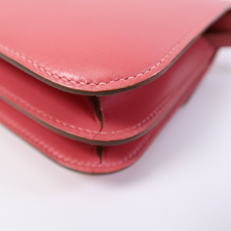 HERMES Tadelakt皮革Constance Mini肩背袋Rose Azalee-11
