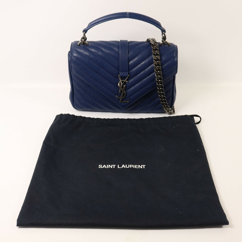 SAINT LAURENT 牛皮皮革College Medium鏈帶手挽肩背兩用袋-9