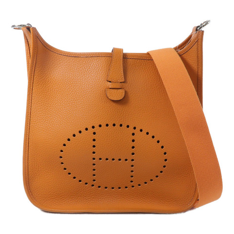 HERMES Clemence皮革Evelyne PM肩背袋Orange