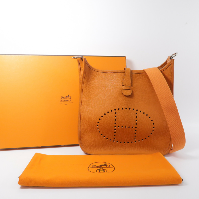 HERMES Clemence皮革Evelyne PM肩背袋Orange-9