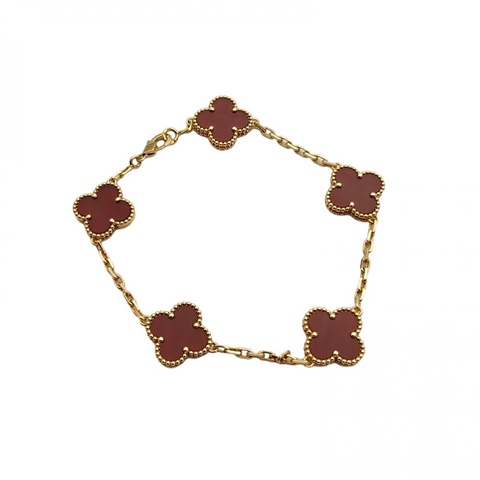 VAN CLEEF&ARPELS VintageAlhambra中號五花手鏈新扣18K黃金/紅玉髓S-M碼