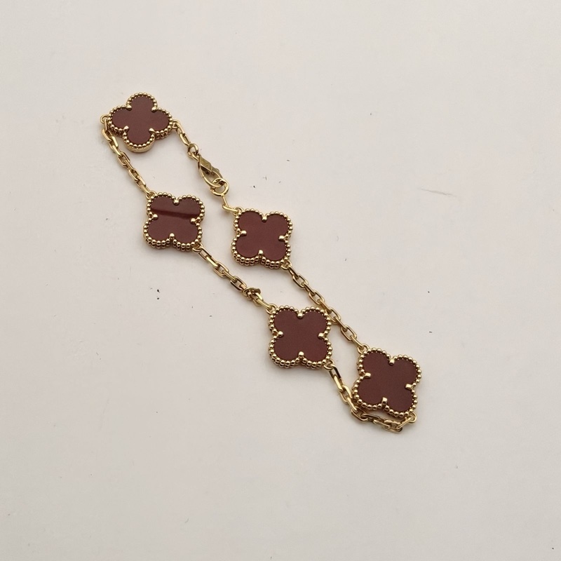 VAN CLEEF&ARPELS VintageAlhambra中號五花手鏈新扣18K黃金/紅玉髓S-M碼-1