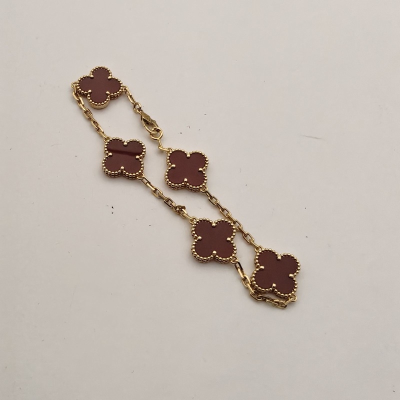 VAN CLEEF&ARPELS VintageAlhambra中號五花手鏈新扣18K黃金/紅玉髓S-M碼-2