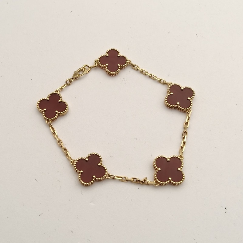 VAN CLEEF&ARPELS VintageAlhambra中號五花手鏈新扣18K黃金/紅玉髓S-M碼-3