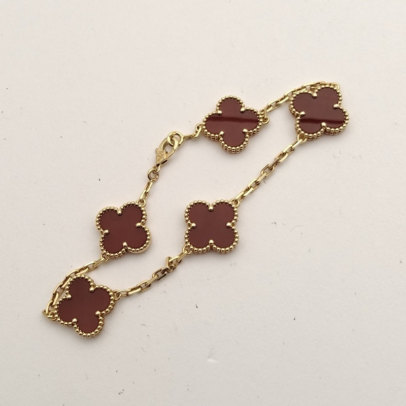 VAN CLEEF&ARPELS VintageAlhambra中號五花手鏈新扣18K黃金/紅玉髓S-M碼-4