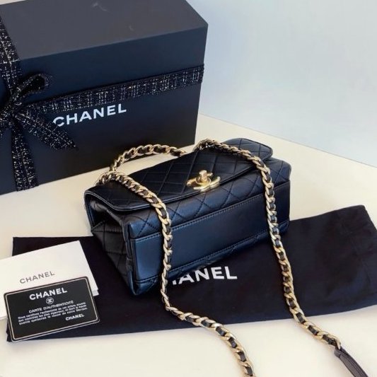 近新品 香奈兒/Chanel 黑金Top Handle CF手柄郵差包 橫版小號-7