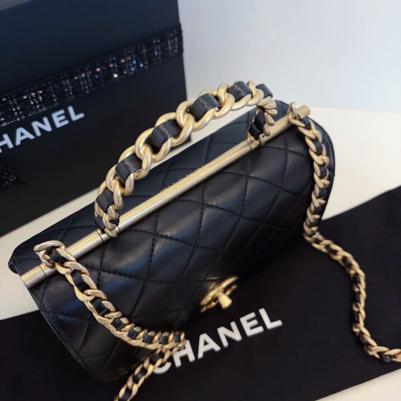 近新品 香奈兒/Chanel 黑金Top Handle CF手柄郵差包 橫版小號-9