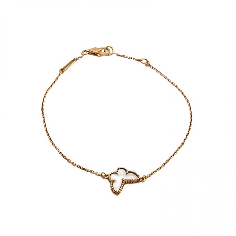 VAN CLEEF&ARPELS SweetAlhambra小號蝴蝶手鏈18K黃金/白貝母S-M碼