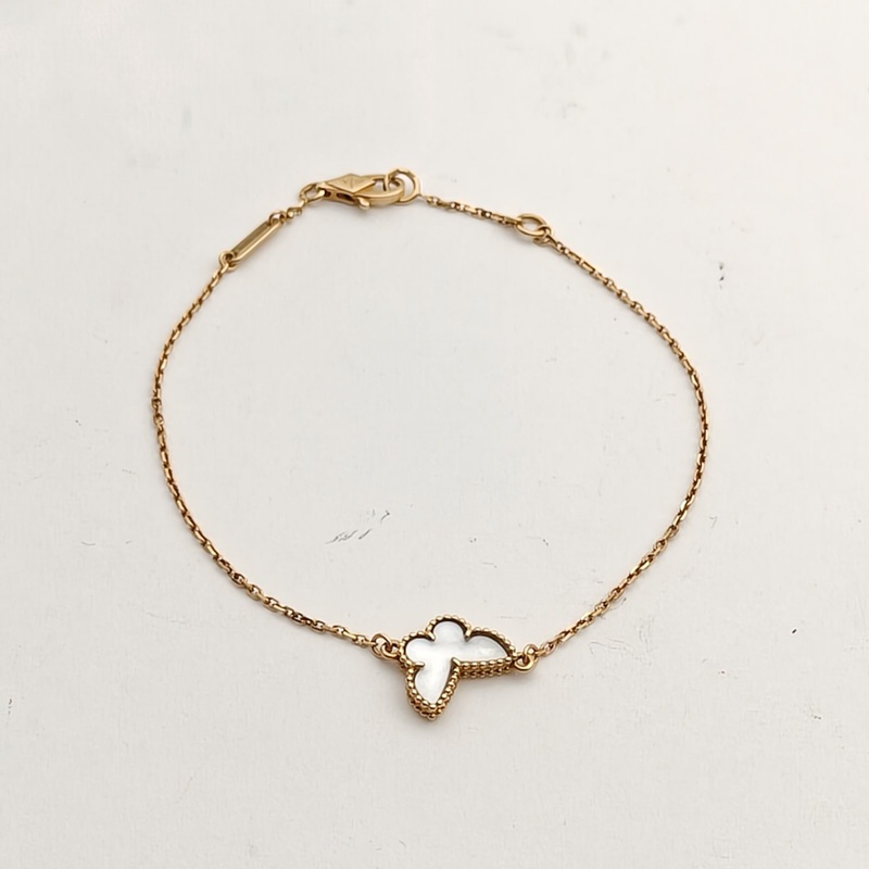 VAN CLEEF&ARPELS SweetAlhambra小號蝴蝶手鏈18K黃金/白貝母S-M碼-1